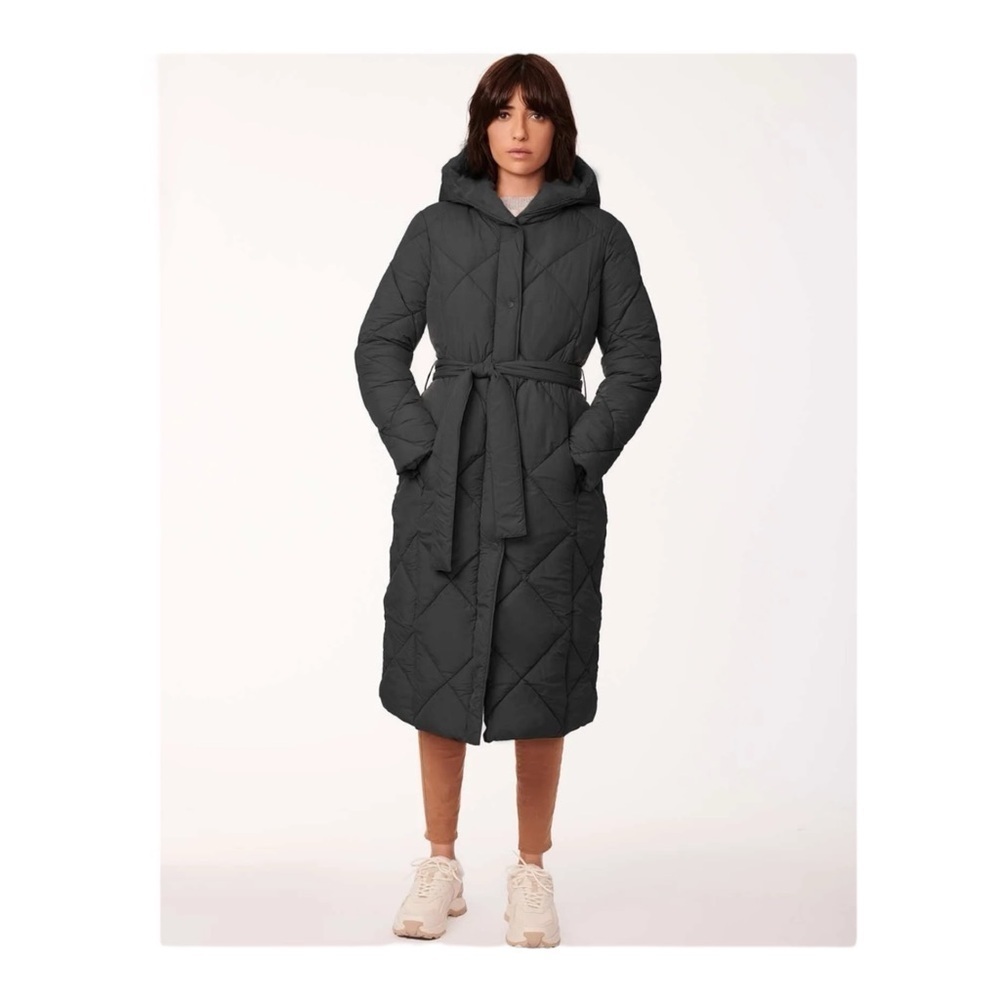 Bernardo Quilted Tie Waist Recycled Polyester Longline Puffer Coat NWOT